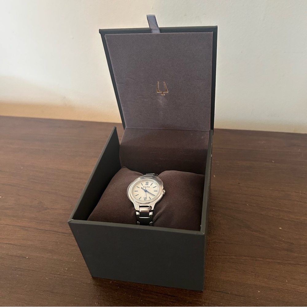 NWT Bulova Women's Analog Classic Watch Silver Blue New With Tags